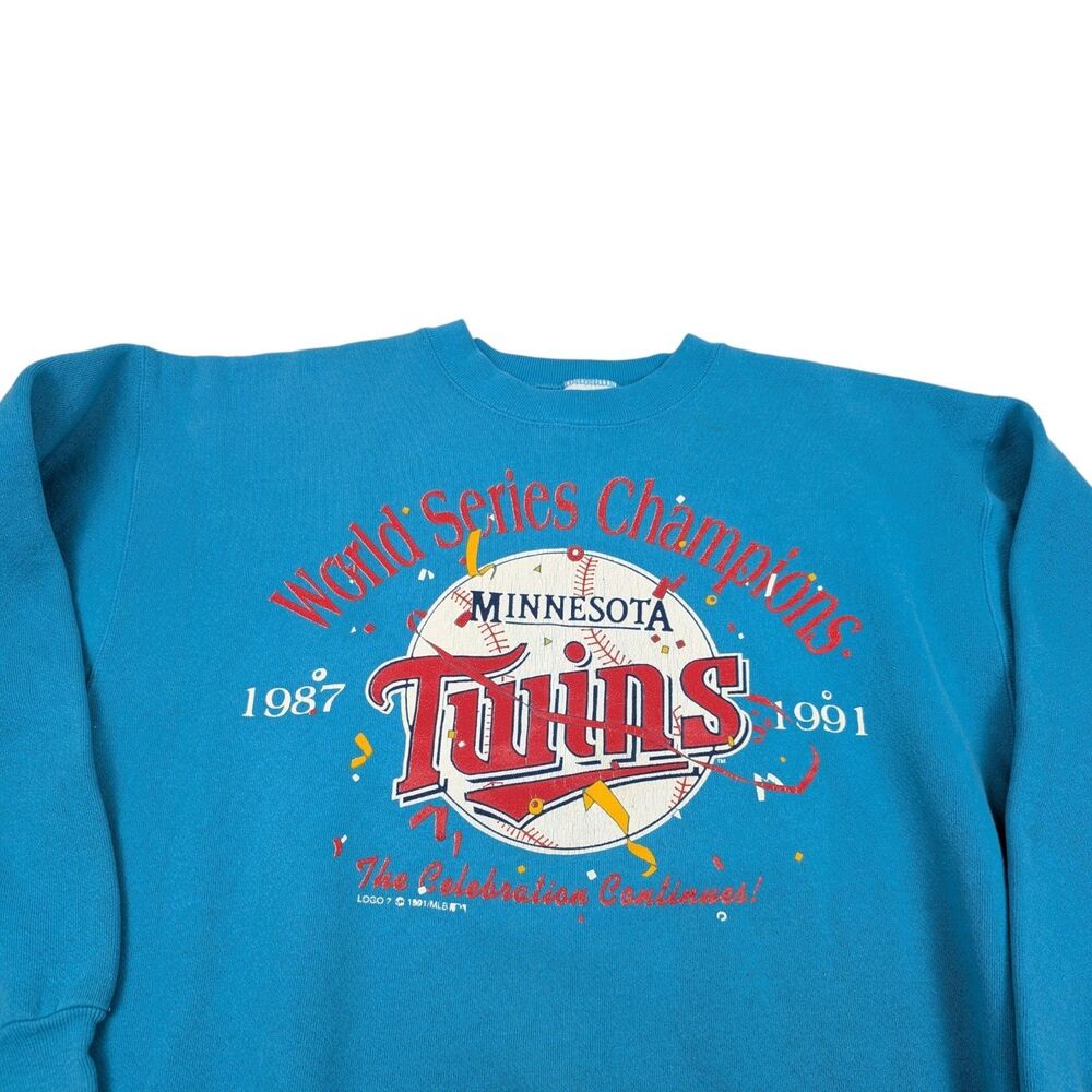 Vintage 1991 Minnesota TWINS World Series Champions Crewneck‎ Sweatshirt Blue XL